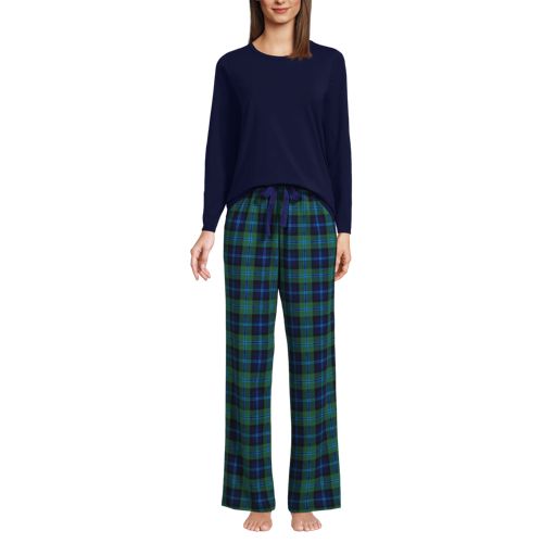  Lands' End Gemustertes Pyjama-set Aus Baumwoll-jersey, Damen, Größe:40-42 Regular, Grün, Elasthan/baumwoll-mischung, By Lands' End 