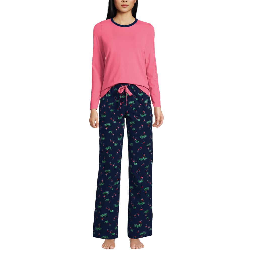 Women's Tall Lands' End Comfort Knit Long Sleeve Pajama Top and Pajama Pants  Sleep Set