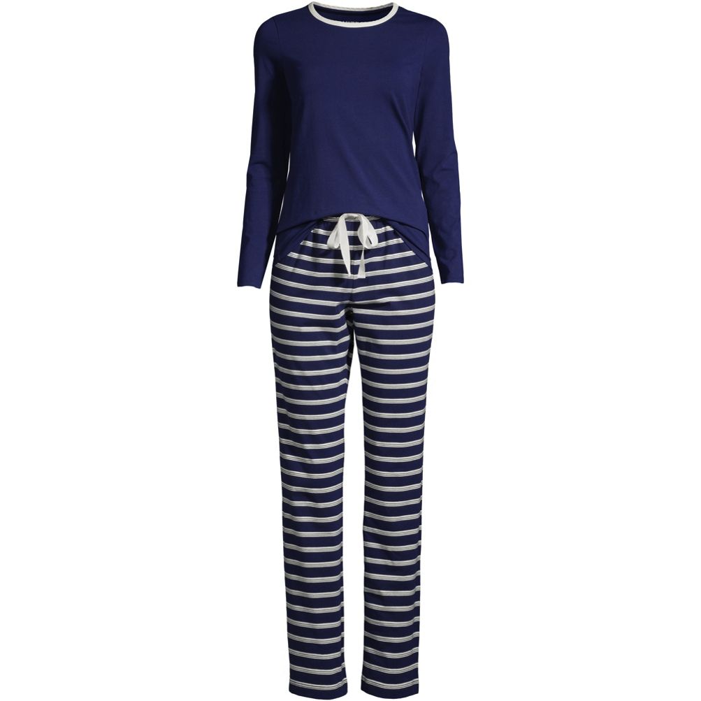 Lands' End Women's Plus Size Knit Pajama Set Long Sleeve T-shirt And Pants  - 3x - Evening Blue Starry Night Cow : Target