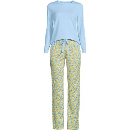 Women's Petite Knit Pajama Set Long Sleeve T-Shirt and Pants - primary