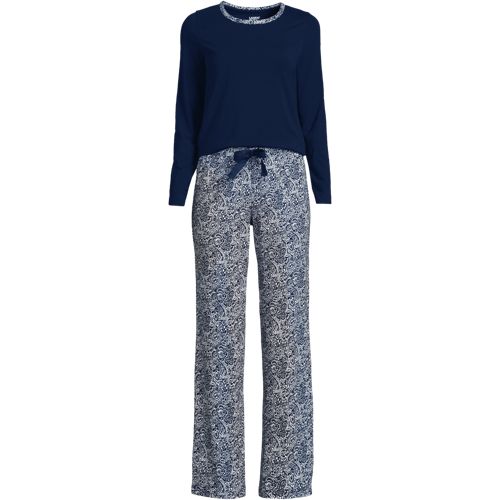 Lands' End Women's Tall Pajama Set Knit Long Sleeve T-Shirt and Flannel  Pants - Macy's