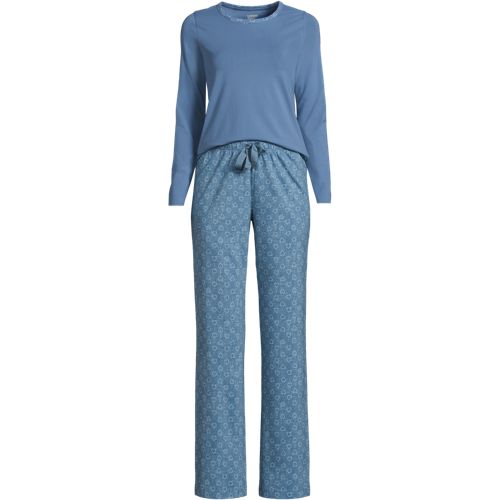 Lands' End Women's Knit Top & Flannel Pants Pajama Set