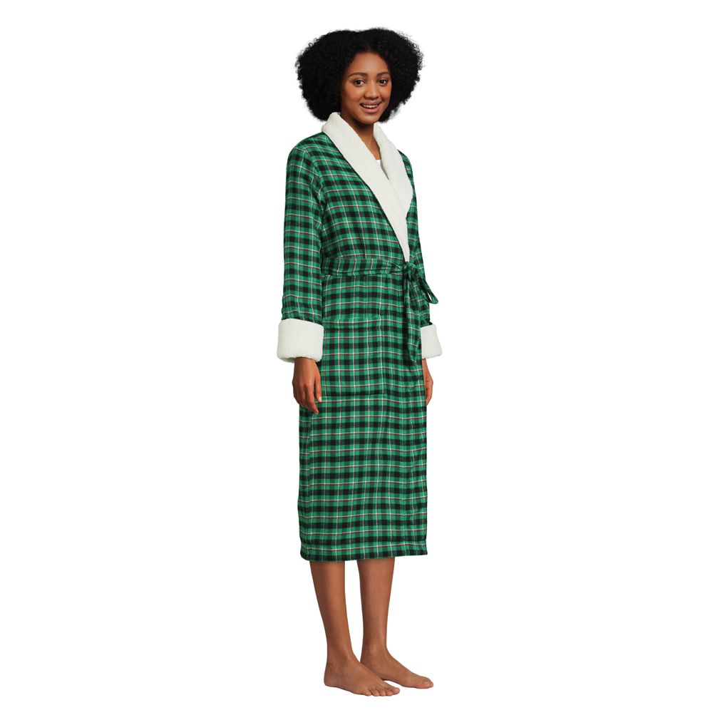 Women's Black & Green Plaid Flannel Robe