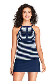 Women's D-Cup Keyhole High Neck Modest Tankini Top Swimsuit Adjustable Straps Print