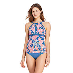 Women's D-Cup Tummy Control Keyhole High Neck Tankini Top Swimsuit Adjustable Straps Print, Front
