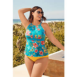 Women's Plus Size Keyhole High Neck Modest Tankini Top Swimsuit Adjustable Straps Print, alternative image