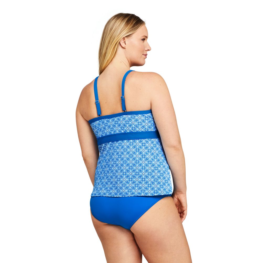 Women's Plus Size DD-Cup Keyhole High Neck Modest Tankini Top Swimsuit  Adjustable Straps Print