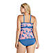 Women's Plus Size Tummy Control Keyhole High Neck Tankini Top Swimsuit Adjustable Straps Print, Back