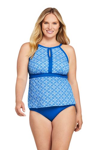 Women's Plus Size DD-Cup Keyhole High Neck Modest Tankini Top