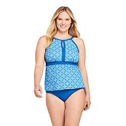 Women's Plus Size Keyhole High Neck Modest Tankini Top Swimsuit Adjustable Straps Print, Front