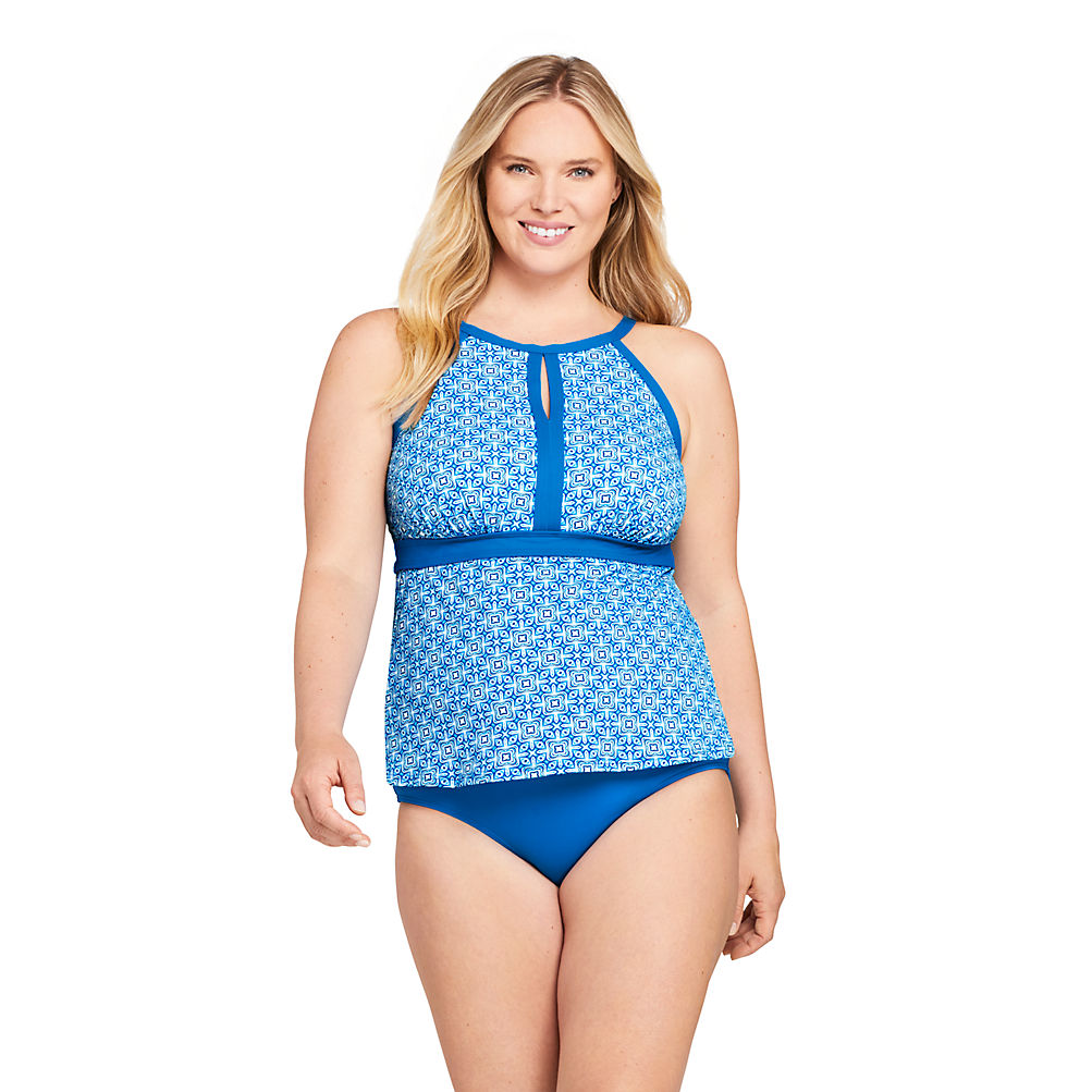 Women's Plus Size DD-Cup Keyhole High Neck Modest Tankini Top
