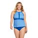 Women's Plus Size DD-Cup Keyhole High Neck Modest Tankini Top Swimsuit Adjustable Straps Print, Front