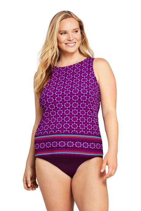 Lands End Womens High Neck UPF 50 Modest Tankini Top Swimsuit