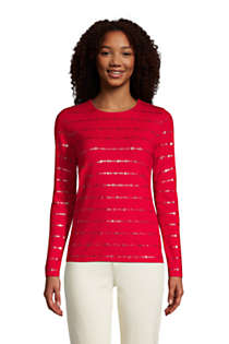 iQKA Womens Christmas Tops Stripe Sequin Long Sleeve Cute Shirt Blouse Fall Crewneck Raglan Shirt Tunic
