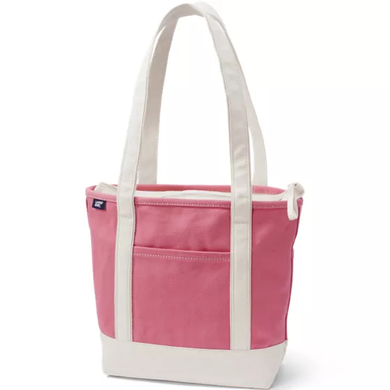 Medium Solid Color 5 Pocket Zip Top Long Handle Canvas Tote Bag - primary