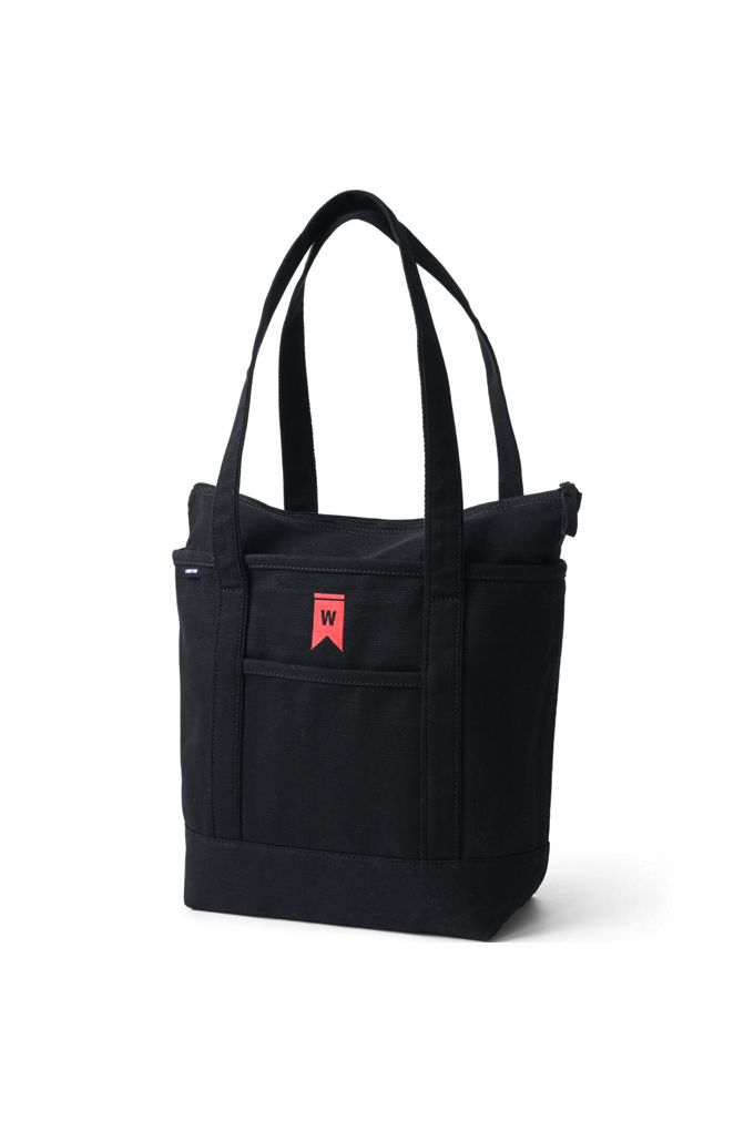 Medium Solid Color 5 Pocket Zip Top Long Handle Canvas Tote Bag - Lands' End - Black