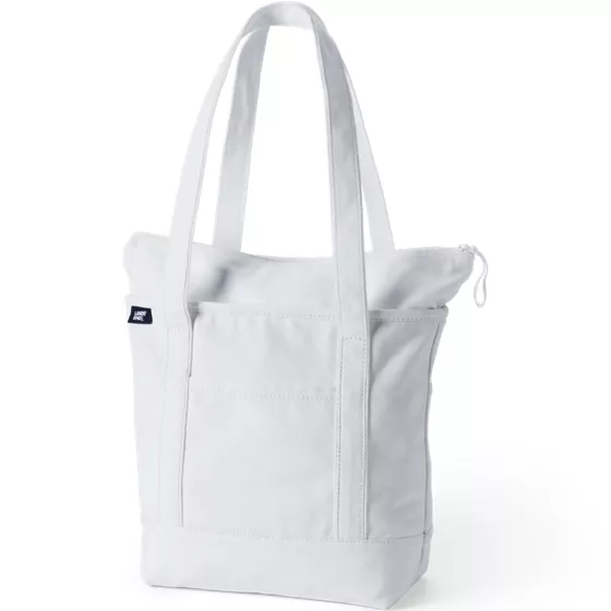 Medium Solid Color 5 Pocket Zip Top Long Handle Canvas Tote Bag - primary