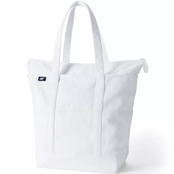 Large Solid Color 5 Pocket Zip Top Long Handle Canvas Tote Bag - primary