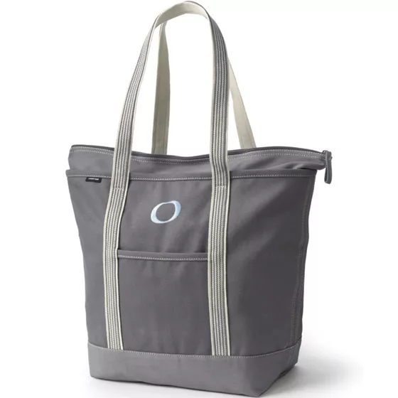 Large Solid Color 5 Pocket Zip Top Long Handle Canvas Tote Bag - primary