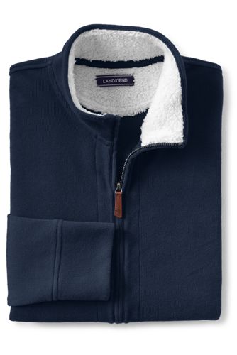 50％OFF＜ランズエンド＞メンズ・ベッドフォード・リブ／シェルパカラー／フルジップ・カーディガン／長袖/S/ブルー