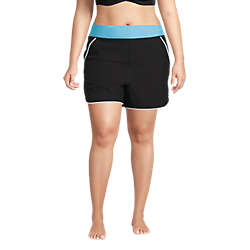 Women's Plus Size 5" Quick Dry Elastic Waist Board Shorts Swim Cover-up Shorts with Panty, Front