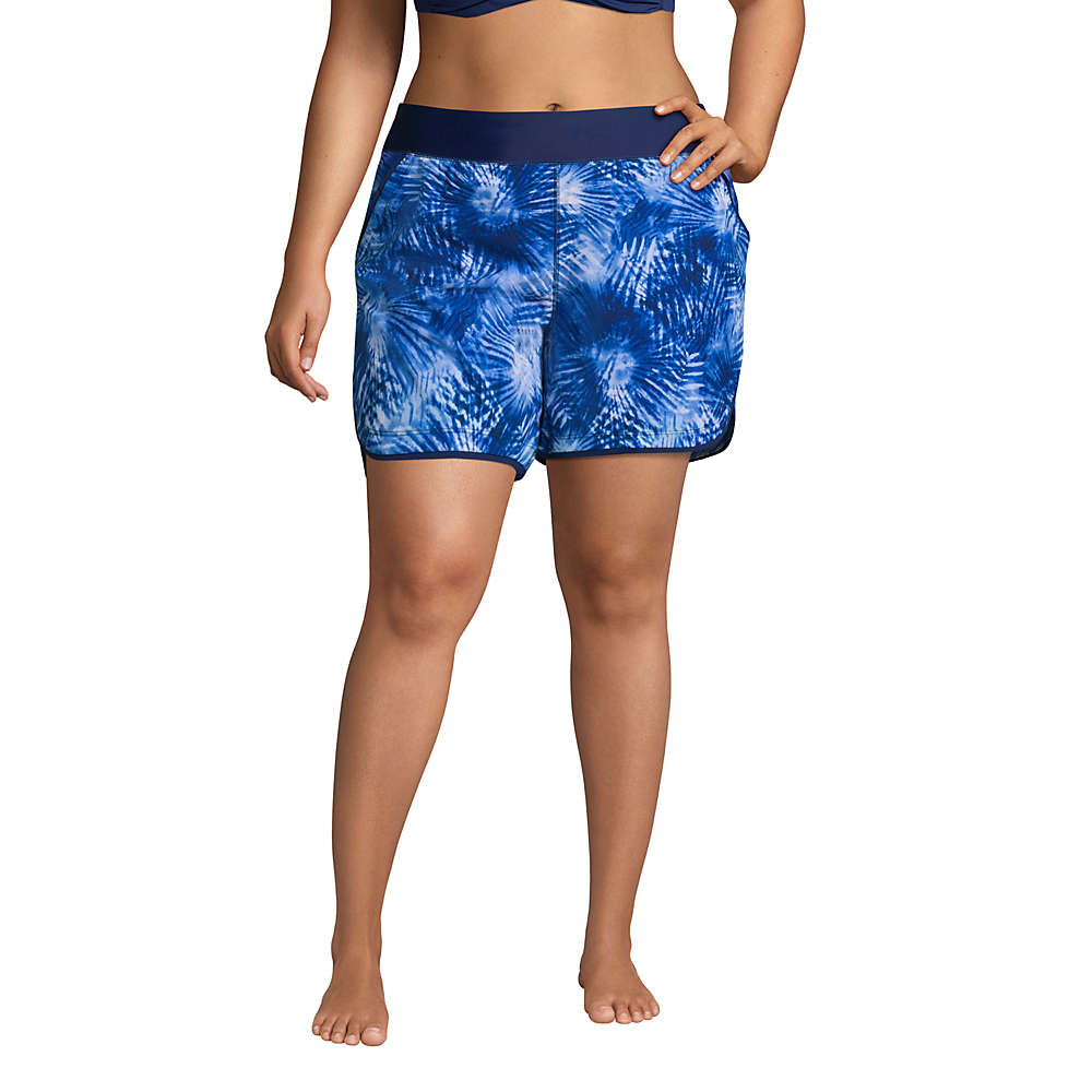 Women's Plus Size 5" Quick Dry Elastic Waist Board Shorts Swim Cover-up Shorts with Panty Print, Front
