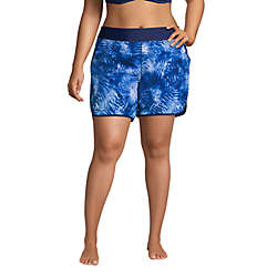 Women's Plus Size 5" Quick Dry Elastic Waist Board Shorts Swim Cover-up Shorts with Panty Print, Front