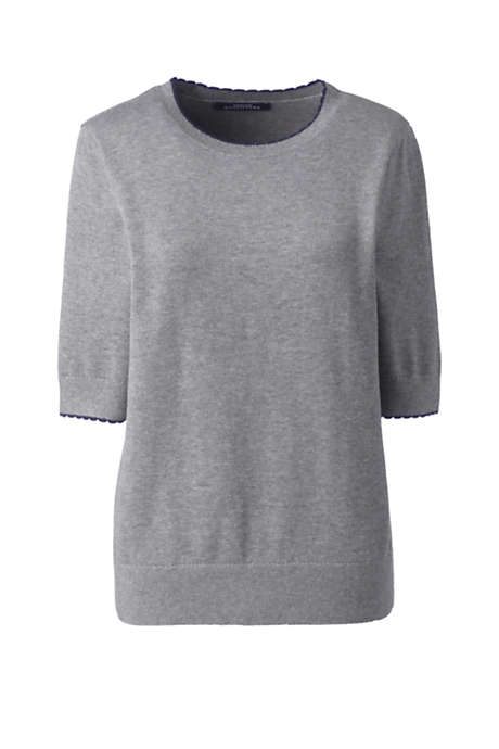 Women's Cotton Modal Half Sleeve Trim Detail Sweater