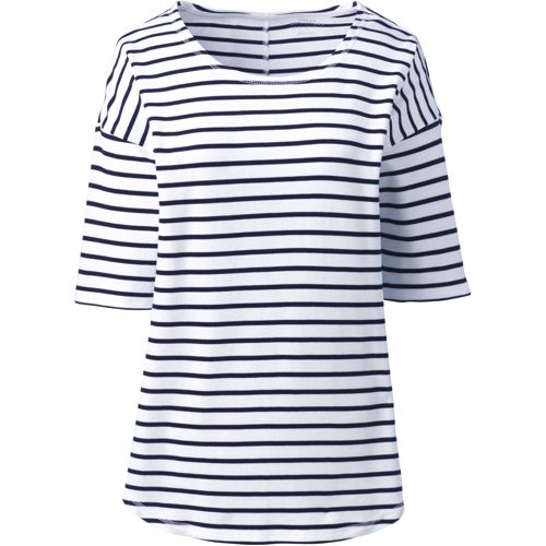 売れ筋商品|||ランズエンド カットソー トップス レディース Women's Supima Micro Modal Elbow Sleeve Balletneck Curved Hem Stripe Top White/true navy stripe Women's Supima Micro Modal Elbow Sleeve Balletneck Curved
