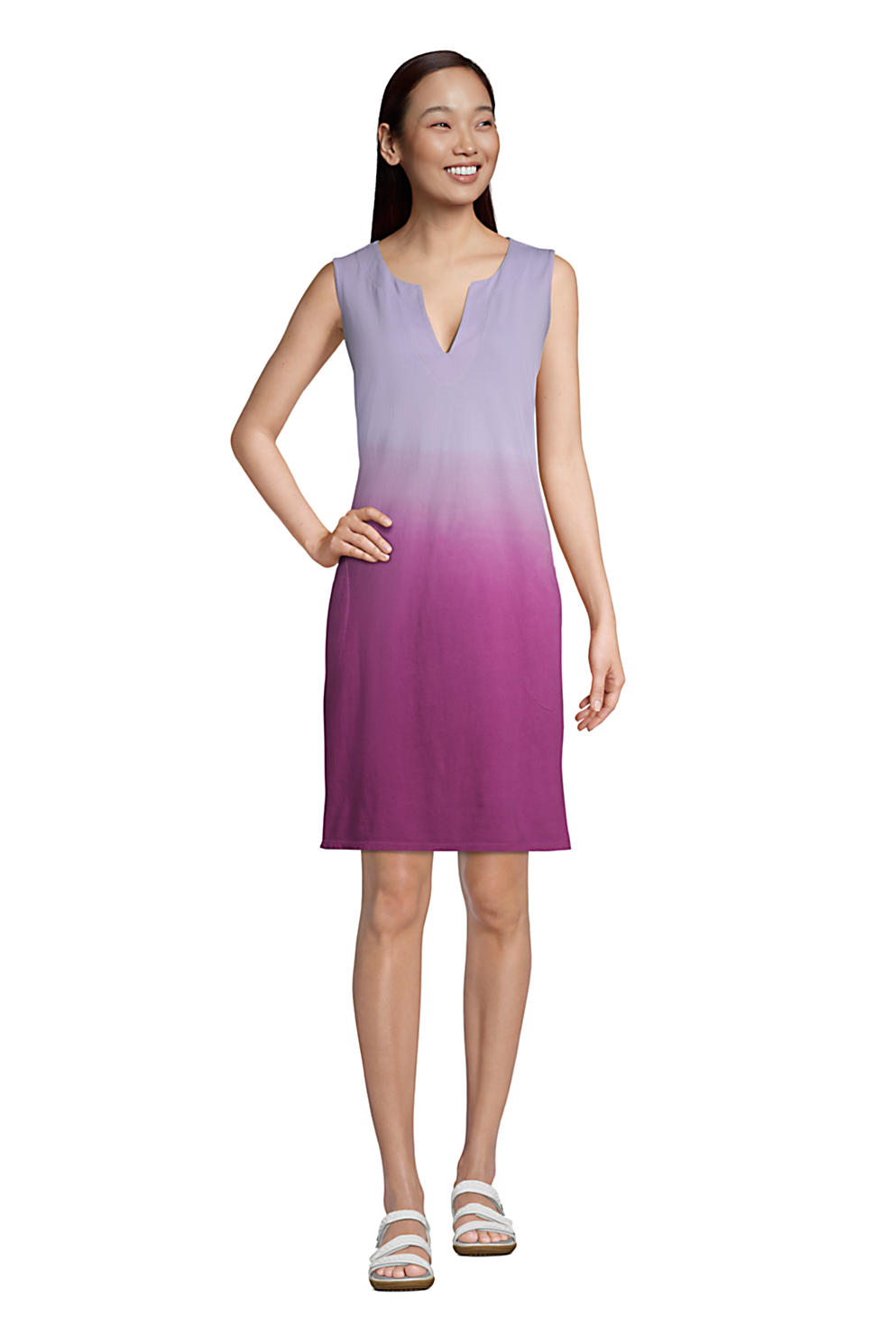 Lands End Women's Cotton Jersey Sleeveless Swim Cover-up Dress (Violet Rose Ombre)