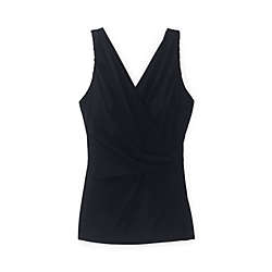 Women's Slender Wrap Chlorine Resistant Tankini Top Swimsuit Adjustable Straps Black, Front