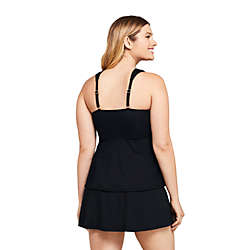 Women's Slender Wrap Chlorine Resistant Tankini Top Swimsuit Adjustable Straps Black, Back