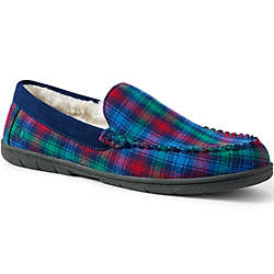 Men's Moccasin Slippers-Plaid, Front