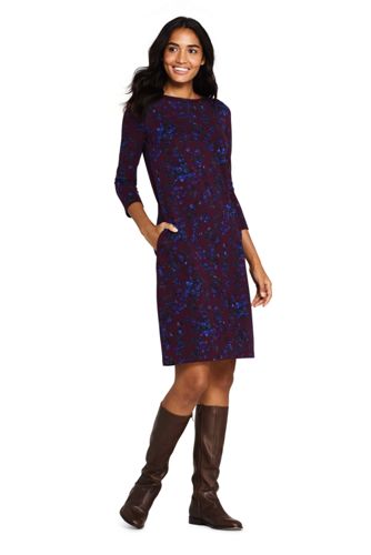 Gemustertes Ponte Kleid Mit 3 4 Armeln Lands End
