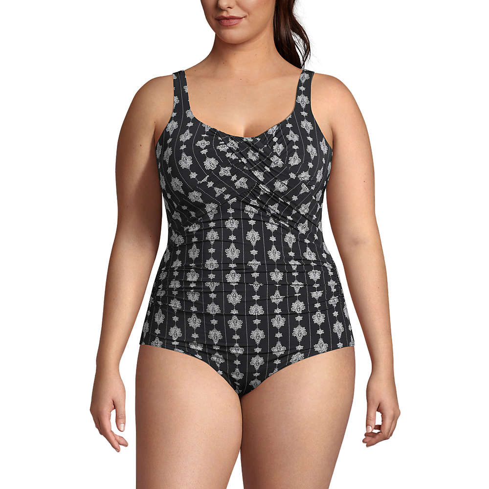 Women's Plus Size Slender Carmela Tummy Control Chlorine Resistant Scoop Neck One Piece Swimsuit, Front