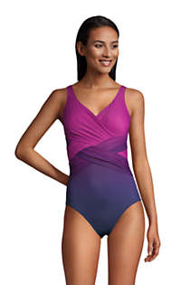 Women's Slender Tummy Control Chlorine Resistant V-neck Wrap One Piece  Swimsuit Print