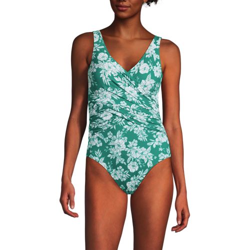  Lands' End Shape-badeanzug Mit Soft Cups Gemustert Slender, Damen, Größe:36 Regular, Grün, Nylon-mischung, By Lands' End 