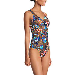 Women's Slender Tummy Control Chlorine Resistant V-neck Wrap One Piece Swimsuit Print, alternative image