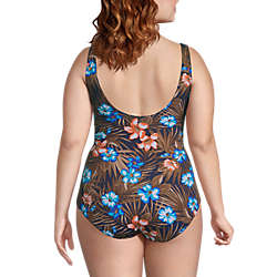 Women's Plus Size Slender Tummy Control Chlorine Resistant V-neck Wrap One Piece Swimsuit Print, Back