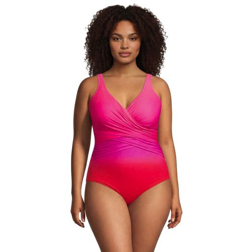  Lands' End Shape-badeanzug Mit Soft Cups Gemustert Slender, Damen, Größe:50 Plus, Pink, Nylon-mischung, By Lands' End 