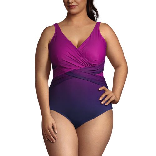 Plus Size Lands' End Tummy Control Surplice Underwire Tankini Top