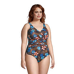 Women's Plus Size Slender Tummy Control Chlorine Resistant V-neck Wrap One Piece Swimsuit Print, alternative image
