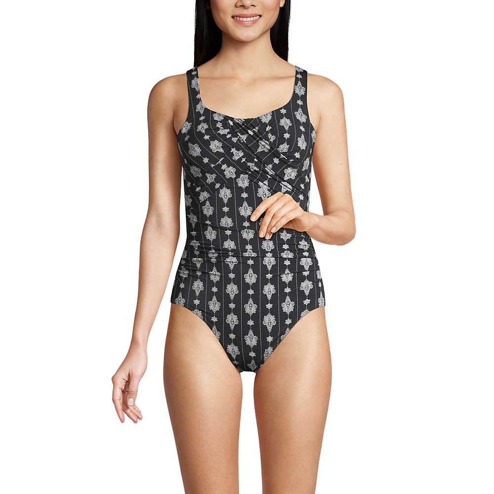 Women's Slender Carmela Tummy Control Chlorine Resistant Scoop Neck One Piece Swimsuit, Front