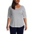 Women's Plus Size Supima Micro Modal Elbow Sleeve Balletneck Curved Hem Stripe Top, Front