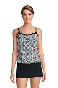 Women's DDD-Cup Blouson Tummy Hiding Tankini Top Swimsuit Adjustable Straps Print