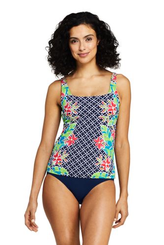 Lands End Womens Square Neck Underwire Tankini Top Swimsuit Adjustable Straps 