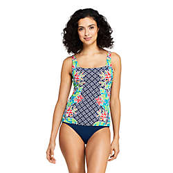 Women's Square Neck Underwire Tankini Top Swimsuit Adjustable Straps Print, Front