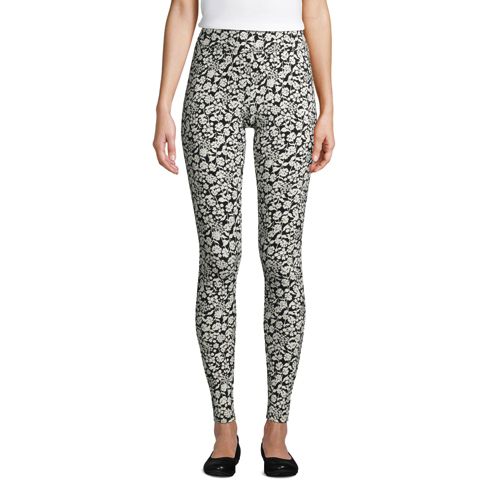 Lands End Womens Small Black Leggings Ankle Length Floral Stretch 6903