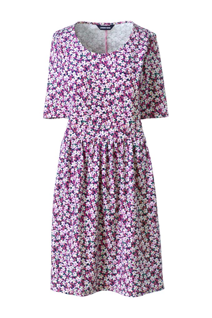 Lands' End Women's Plus Size Elbow Sleeve Knee Length Fit and Flare