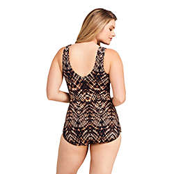 Women's Slender Surplice Tunic One Piece Swimsuit with Tummy Control Print, Back